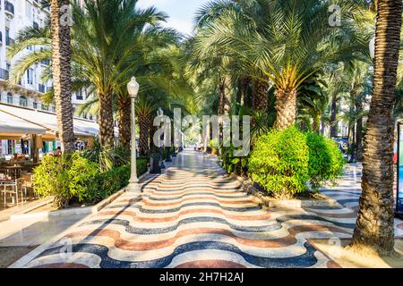 Promenade Explanada - Allee von Palmen Alicante, Spanien Stockfoto