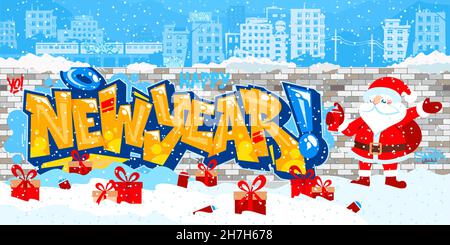 Cute Urban Hiphop Santa Claus Spraying Graffity Happy New Year Vektor Illustration Art Stock Vektor