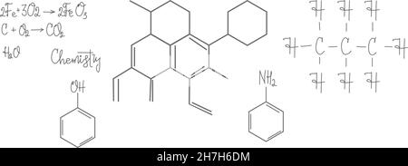 Chemiekonzept. Molekülstruktur und Formeln im Umrissstil Stock Vektor