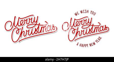 Zwei Varianten Der Handschriftlichen Merry Christmas Schriftart Schriftzug Kalligraphie Vektor Illustration Stock Vektor