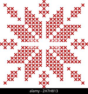 Skandinavisches Strickmuster. Geometrisches Rotwork-Ornament für Schneeflocken-Sternstickerei. Perfekt für Weihnachten Kreuzstich-Design. Vektordarstellung Stock Vektor