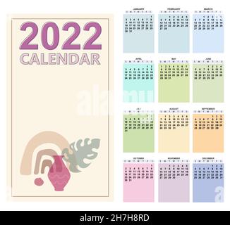 Kalender für die monatliche Vorlage für 2021 Jahre. Die Grundwoche beginnt am sonntag. Vektor Stock Vektor