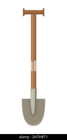 Schaufel mit Holzgriff und Metallwerkzeug. Vektorgrafik Stock Vektor