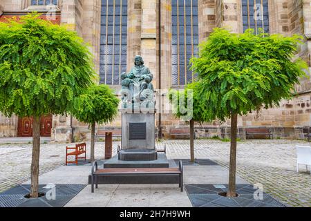 Christoph von Schmid Denkmal auf dem Marktplatz in Dinkelsbühl, Bayern, Deutschland Stockfoto