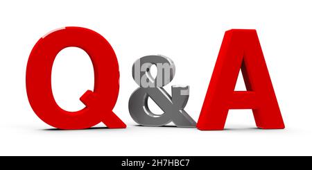 Red Q&A - Fragen und Antworten - Symbol oder Symbole auf weißem Hintergrund isoliert, dreidimensionales Rendering, 3D Illustration Stockfoto