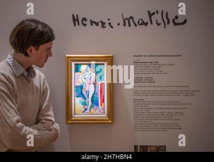 Bonhams, London, Großbritannien. 23. November 2021. Ein Debüt von Henri Matisse ‘Nu femme’, das für einen Schätzwert von £1.800.000-2.500.000 zum Verkauf angeboten wurde. Stockfoto