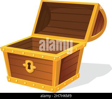 Leere Brust. Holzkiste für Geheimnis Juwel, grafische Illustration, Vektor-Symbol auf weißem Hintergrund isoliert Stock Vektor
