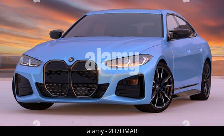 BMW i4 M50 - erster, elektrischer BMW mit der Marke 'M'. Stockfoto