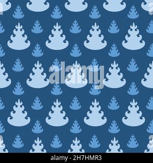 Weihnachtsbaum auf blauem Hintergrund, niedliche einfache weihnachtsdekoration nahtlose Muster Stock Vektor