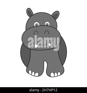Einfaches Cartoon-Symbol. Lustiger Nilpferd. Vektor handgezeichnete Illustration auf weiß Stock Vektor