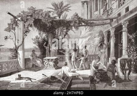 Tiberius in seiner Villa auf der Insel Capri verbrachte er viele seiner letzten Jahre dort. Tiberius Caesar Augustus, 42 v. Chr. – 37 n. Chr. Zweiter römischer Kaiser. Aus Cassells Illustrated Universal History, veröffentlicht 1883. Stockfoto