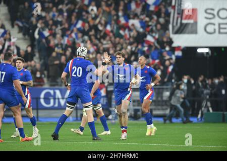 Französische Rugby-Nationalspieler in Aktion bei einem Spiel zwischen Neuseeland All Blacks und Frankreich bei der Rugby Autumn Internationals 2021 am 20. November, Stockfoto