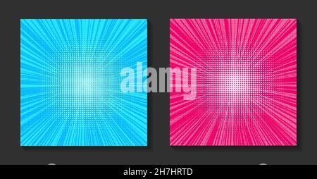 Pop Art Comic Sunburst Hintergrund. Retro-Strahlen, helle Sonnenstrahlen mit Punkten. Stock Vektor