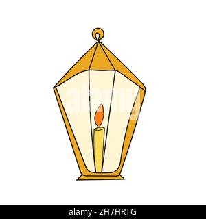 Einfaches Cartoon-Symbol. Vector Urlaub festliche Laterne mit Kerze. Vektor handgezeichnete Illustration auf weiß Stock Vektor