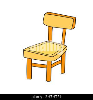 Einfaches Cartoon-Symbol. Kinderstuhl aus Holz. Vektor handgezeichnete Illustration auf weiß Stock Vektor
