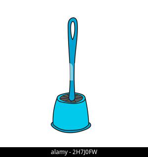 Einfaches Cartoon-Bild. Blaue WC-Bürstengarnitur, Vektor auf Weiß Stock Vektor