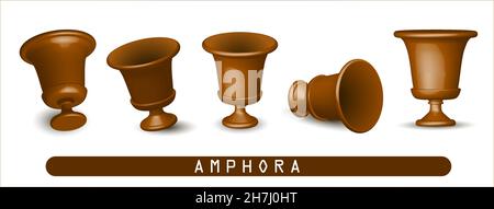 Antike Vase. Griechische Amphore. Tonvase. Der Blumentopf ist klassisch. Alte Tonamphora isoliert auf Weiß. Stock Vektor