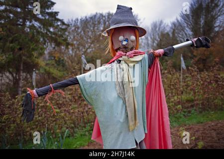 Eine Hexenscheuche in einer Schreberglage auf den Sussex South Downs Stockfoto