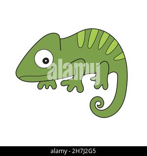 Einfaches Cartoon-Symbol. Niedliche exotische Cartoon Tier Chamäleon auf weißem Hintergrund. Vektorgrafik zum Drucken Stock Vektor