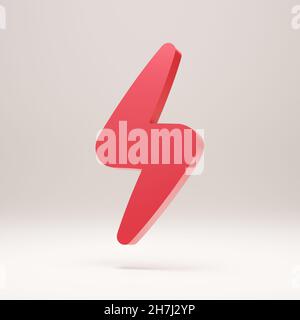 Rotdonner Bolt Symbol in 3D Rendering isoliert auf weißem Hintergrund Stockfoto