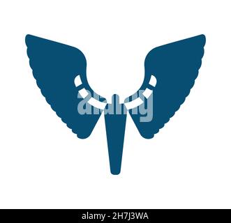 Icarus-Schild. Mann mit Flügel-Logo. Engelssymbol Stock Vektor