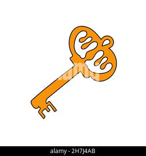 Einfaches Cartoon-Symbol. Vintage-Key-Vektor-Illustration isoliert auf weißem Hintergrund, Cartoon Retro goldenen Schlüssel-Symbol-Design Stock Vektor