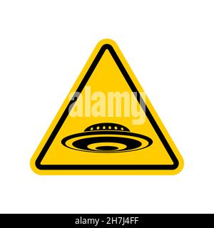 Achtung UFO. Achtung Unbekanntes fliegendes Objekt. Gelbes Dreieck-Straßenschild Stock Vektor
