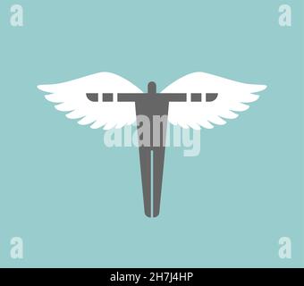 Icarus-Schild. Mann mit Flügel-Logo. Engelssymbol Stock Vektor