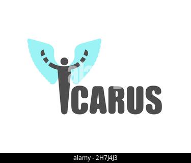 Icarus-Schild. Mann mit Flügel-Logo. Engelssymbol Stock Vektor