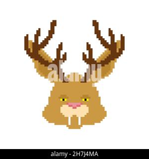 Jackalope Pixel Art. Verpixelt Haare mit Geweih mythischen Tier. 8bit Vektorgrafik Stock Vektor
