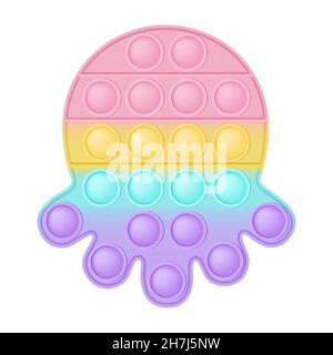 POPIT Figur Oktopus als modisches Silikon-Spielzeug für Fidgets. Süchtig machendes Anti-Stress-Spielzeug in Pastell-Regenbogenfarben. Blasenangst entwickeln Pop it to Stock Vektor