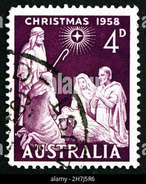 AUSTRALIEN - UM 1958: Eine in Australien gedruckte Marke zeigt Geburt, Weihnachten, um 1958 Stockfoto