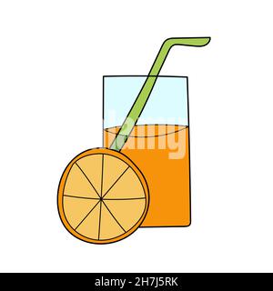 Einfaches Cartoon-Symbol. Orangensaftglas isoliert auf weißem Hintergrund. Sommergetränk Stock Vektor