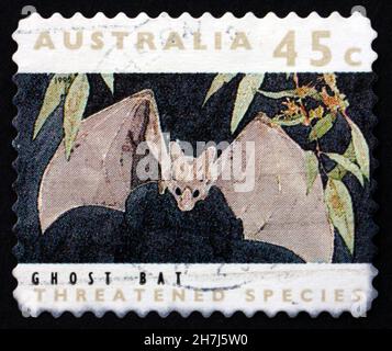 AUSTRALIEN - UM 1992: Eine in Australien gedruckte Marke zeigt Ghost bat, False Vampire bat, Macroderma Gigas, Mammal, um 1992 Stockfoto