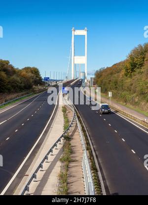 Die Severn Bridge über den Severn Mündung zwischen England und Wales und beinhaltet eine Brücke über den Fluss Wye Stockfoto