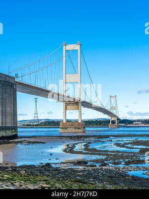 Die Severn Bridge über den Severn Mündung zwischen England und Wales und beinhaltet eine Brücke über den Fluss Wye Stockfoto