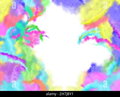 Holi abstrakte wirbelnde Rauchwolke isoliert auf Weiß. Abstrakt farbenfroher Rauch isoliert auf Weiß Stockfoto