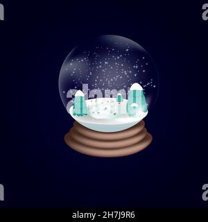 Zwei Schneemänner laufen auf einer Waldlaufbahn in einem Schneeball. weihnachtsdekor Stock Vektor