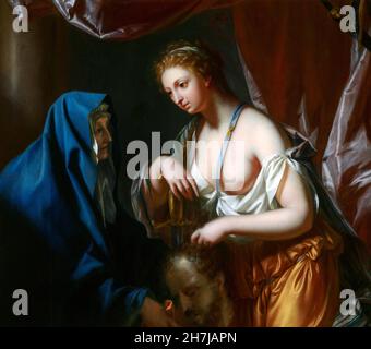 Judith mit dem Holofernes-Chef von Philip van Dijk (1683-1753), Öl auf Tafel, 1726 Stockfoto