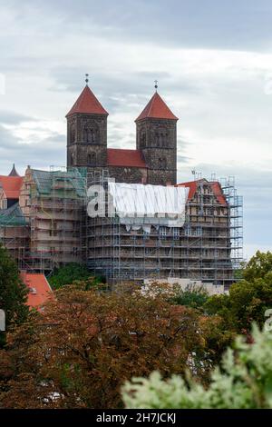 Sanierung Schlossberg Mit Stiftskirche St. Servatius Und Schloss, Baustelle, Quedlinburg, Sachsen-Anhalt, Deutschland, Europa Stockfoto