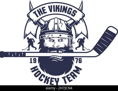 Hockey-Logo mit wikingerkopf und Helm Stock Vektor