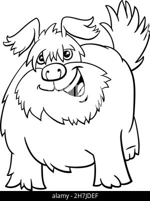 Schwarz-Weiß-Cartoon-Illustration von shaggy Hund Comic Tier Charakter Färbung Buch Seite Stock Vektor