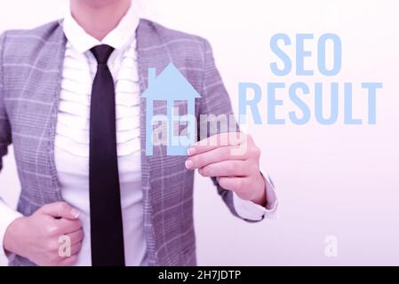 Textüberschrift mit Seo-Ergebnis. Business-Ansatz die Liste erstellt von Suchmaschinen als Reaktion auf eine Anfrage Planung auf den Umzug in New Home Ideas Stockfoto