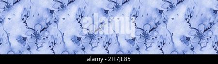 Nahtloses Sakura-Muster. Apple Wallpaper. Blau Stockfoto