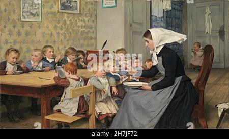 Albert Anker - die Kinderkrippe I (1890) Stockfoto