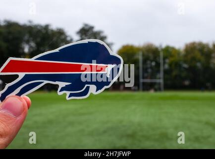 16. September 2021, Buffalo, New York. Emblem Ein professionelles American Football Team Buffalo Bills in der Buffalo Metropolitan Area in den Sportarten basiert Stockfoto