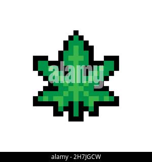 Marihuana Blatt oder Cannabis Blatt Unkraut Pixel Art Stock Vektor