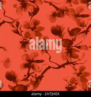 Blüht Nahtlos. Apple-Illustration. Schwarze Rose Stockfoto