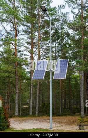 Moderne umweltfreundliche solarbetriebene Straßenbeleuchtung im Naturpark Stockfoto