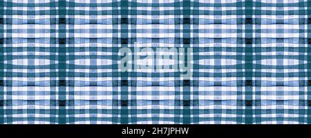 Blaues Picknickplaid. Aquarell-Streifendruck. Stockfoto